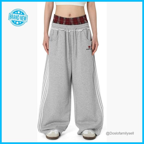 Pants - Baggy Wide Leg Sweatpants Double Elastic Waist Y2K Streetwear Casual Pockets